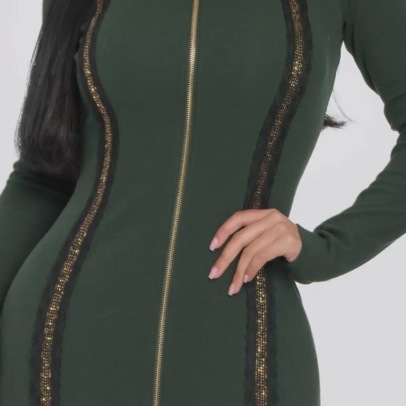 Midi Dress with Gold Trim Detail and 2 Way zipper - Picture 2 of 8